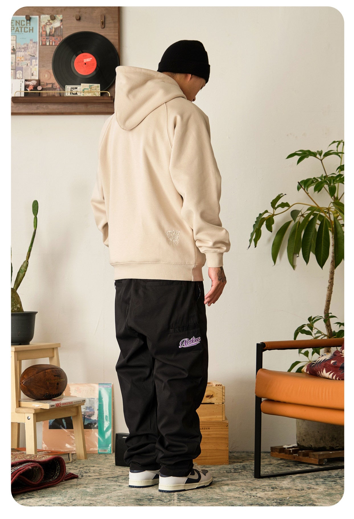 Actions Embroidery Hoodies - Khaki