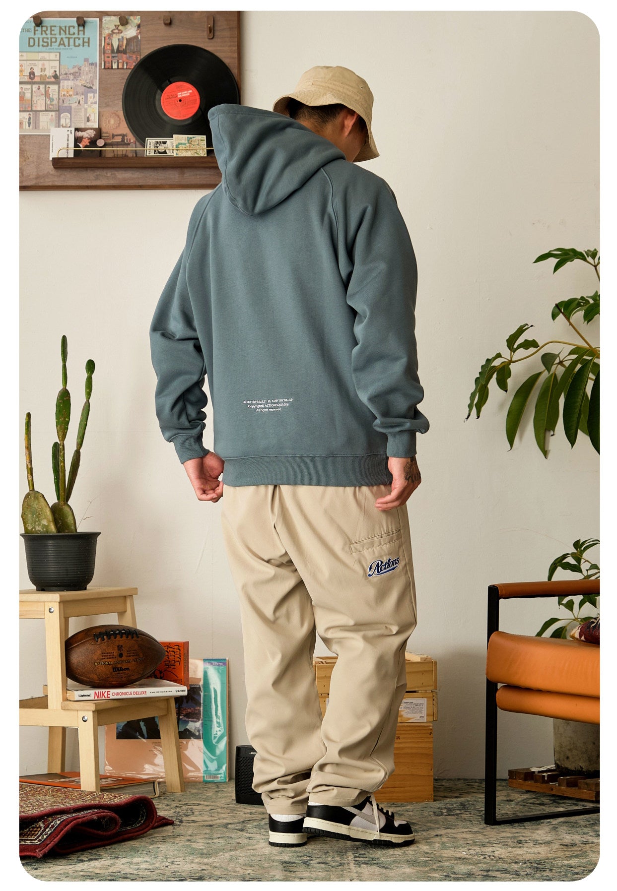 Actions Embroidery Hoodies - Blue-gray