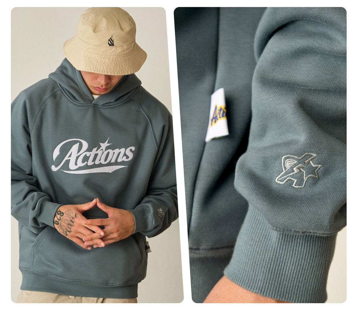Actions Embroidery Hoodies - Blue-gray